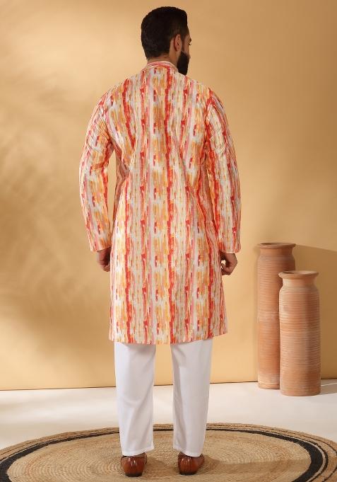 Yellow Tie Dye Silk Blend Kurta For Men