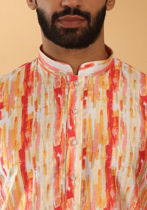 Yellow Tie Dye Silk Blend Kurta For Men