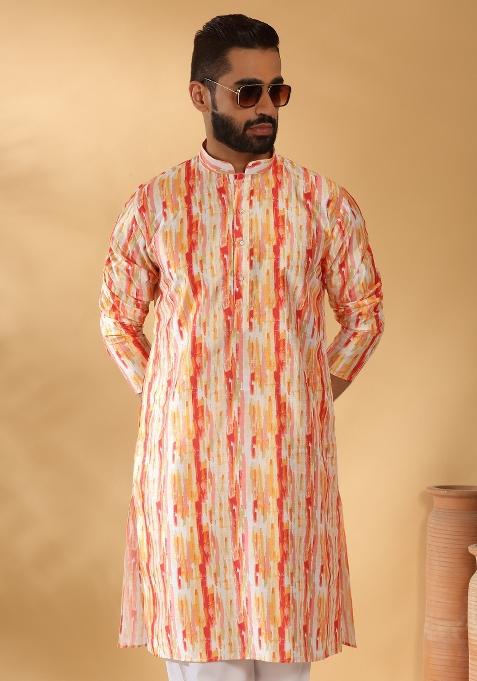 Yellow Tie Dye Silk Blend Kurta For Men