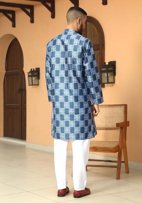Blue Batik Silk Blend Kurta For Men