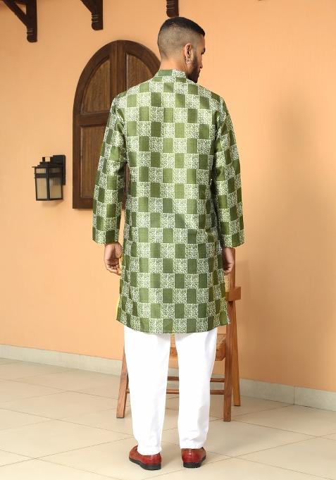 Mehendi Green Batik Silk Blend Kurta For Men