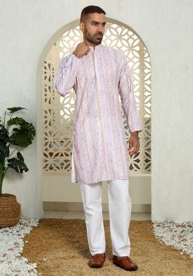 Mauve Floral Cotton Kurta For Men