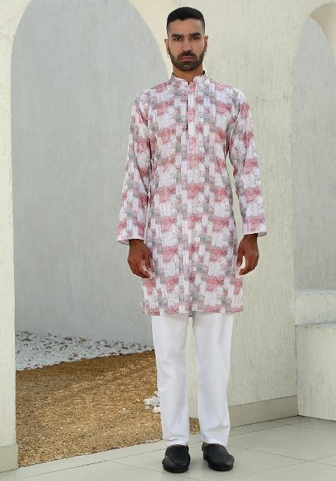 Multi Geometric Cotton Kurta For Men