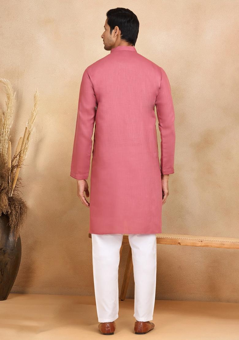 Maroon Striped Cotton Kurta For Men