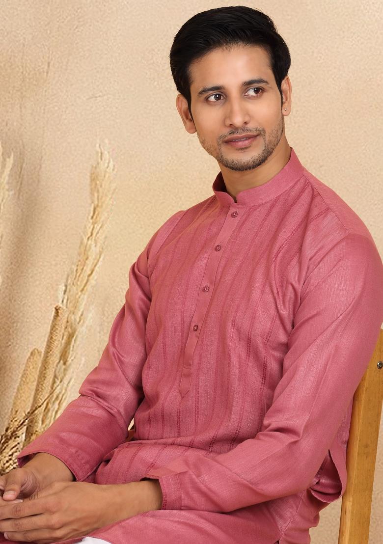 Maroon Striped Cotton Kurta For Men