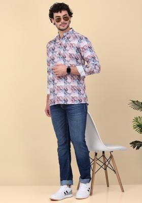 Purple Printed Cotton Kurta For Men