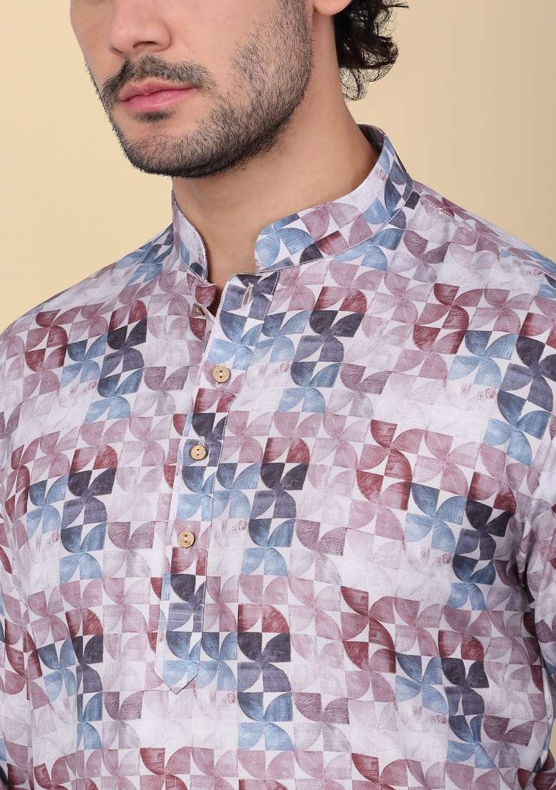 Purple Printed Cotton Kurta For Men - Indya