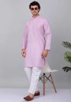 Purple Solid Linen Kurta For Men