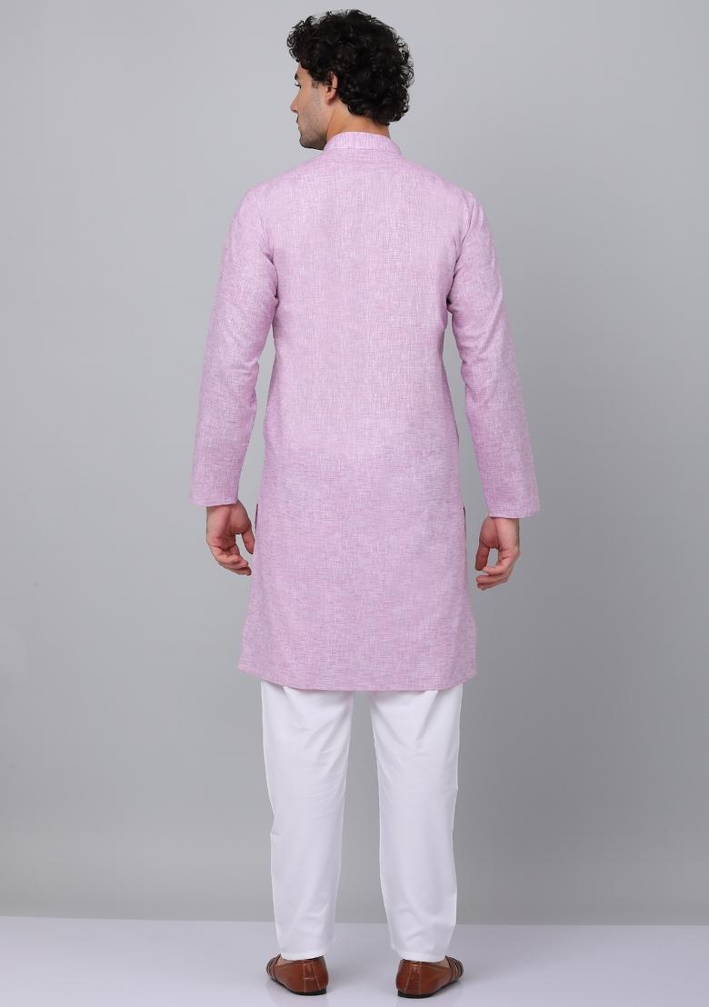 Purple Solid Linen Kurta For Men