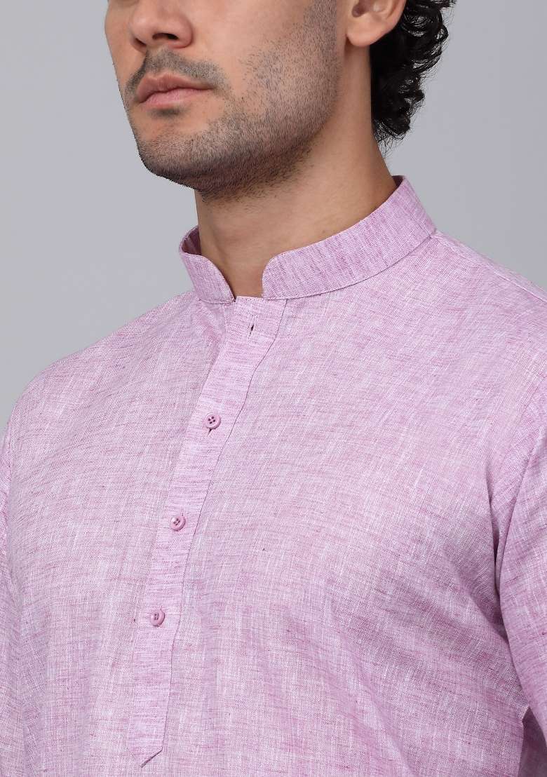 Purple Solid Linen Kurta For Men - Indya