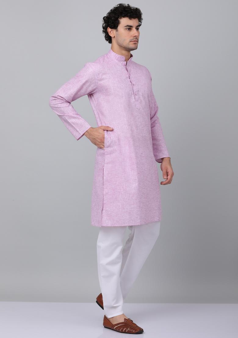 Purple Solid Linen Kurta For Men