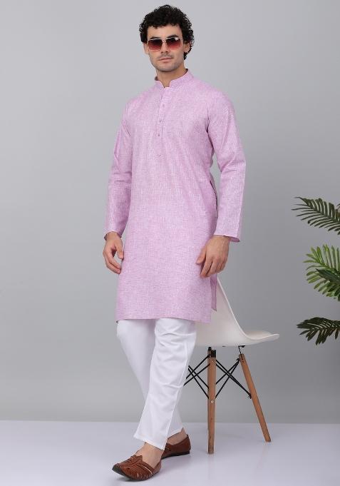 Purple Solid Linen Kurta For Men