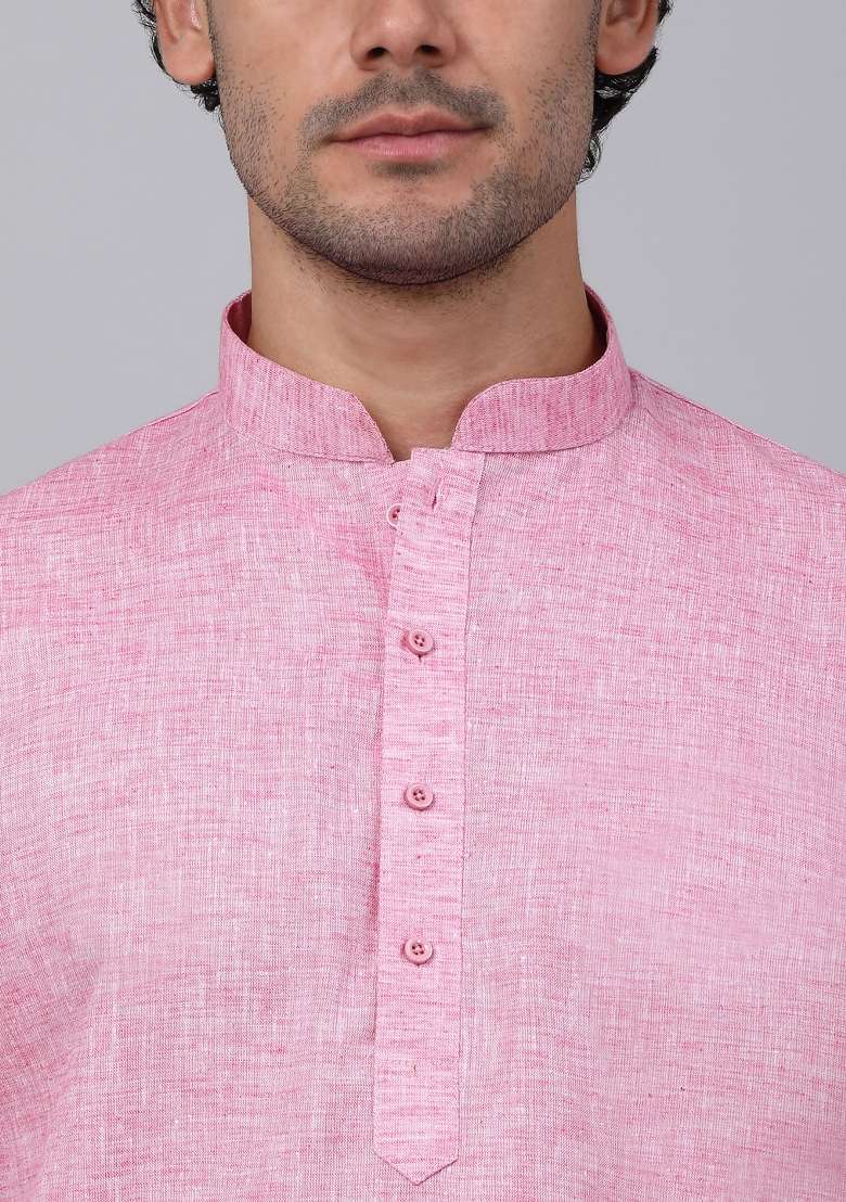 Pink Solid Linen Kurta For Men - Indya