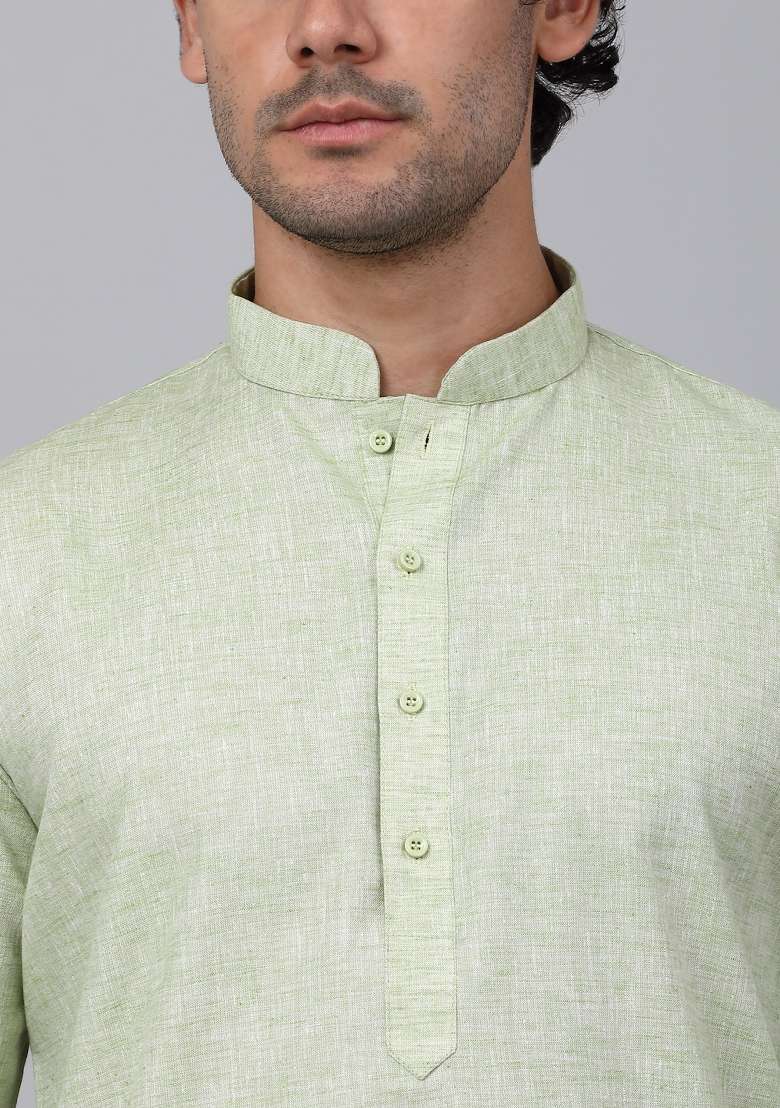 Green Solid Linen Kurta For Men - Indya