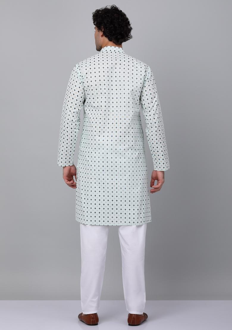 Green Printed Cotton Kurta For Men