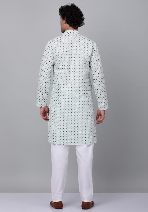 Green Printed Cotton Kurta For Men