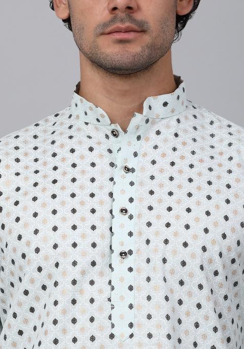 Green Printed Cotton Kurta For Men