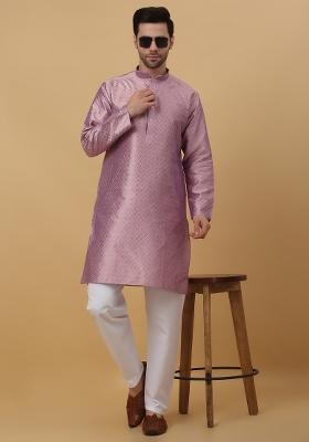 Mauve Woven Design Jacquard Kurta For Men