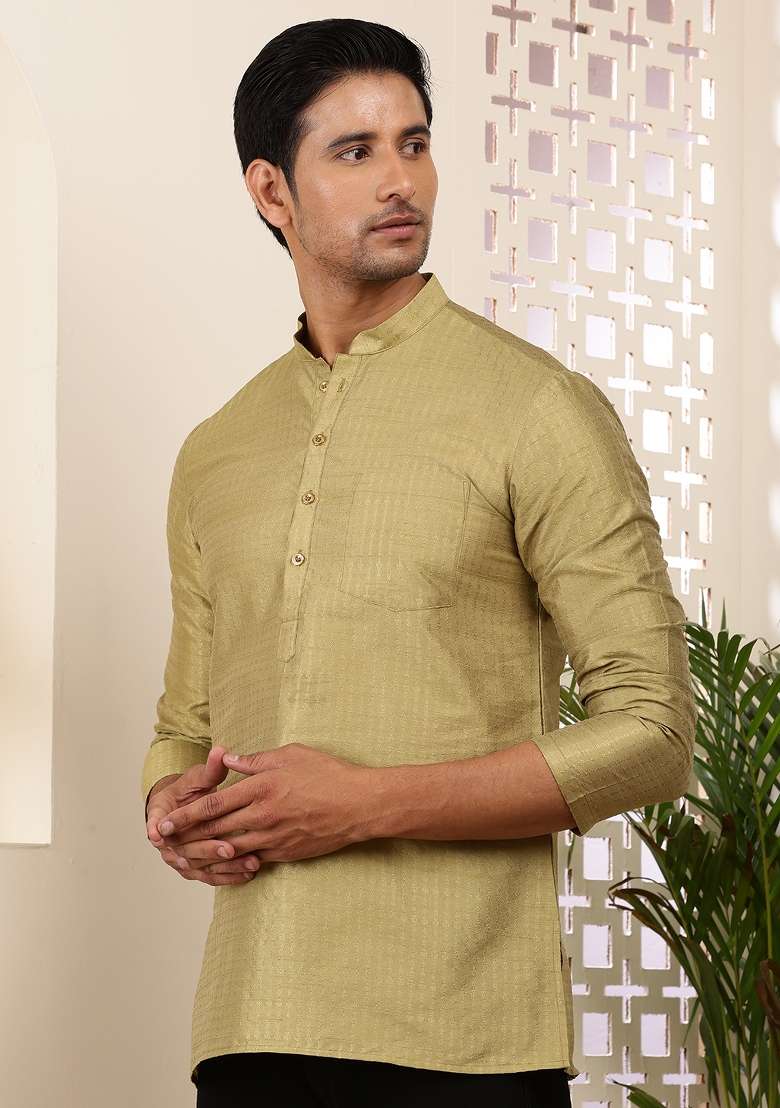 Olive Machine Embroidered Viscose Rayon Kurta For Men - Indya