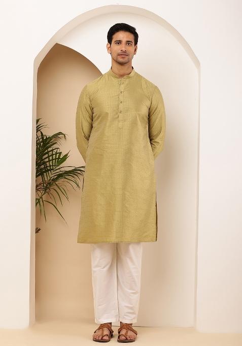 Green Machine Embroidered Viscose Rayon Kurta Set For Men
