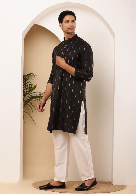 Black Machine Embroidered Viscose Rayon Kurta Set For Men