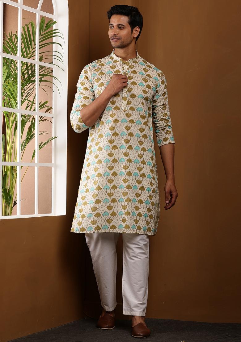 Multi Machine Embroidered Viscose Rayon Kurta Set For Men