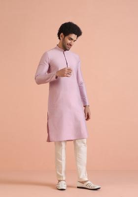 Onion Pink Solid Cotton Blend Kurta For Men