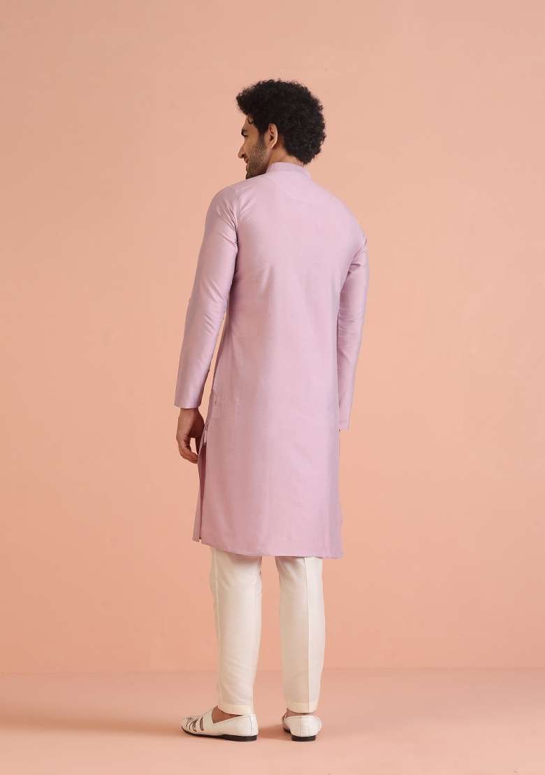 Onion Pink Solid Cotton Blend Kurta For Men - Indya