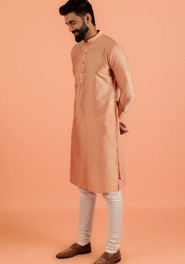 Coral Solid Cotton Blend Kurta For Men - Indya