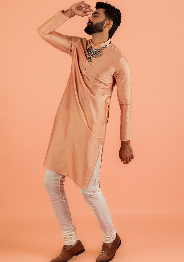Coral Solid Cotton Blend Kurta For Men