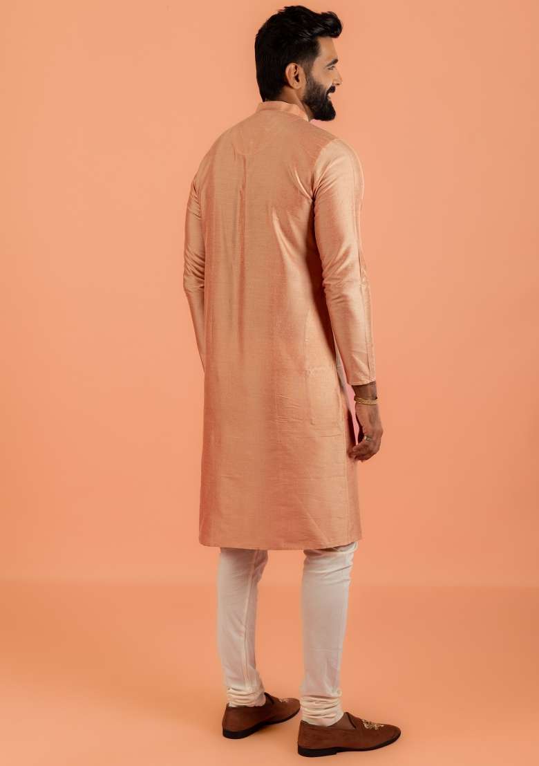 Coral Solid Cotton Blend Kurta For Men - Indya