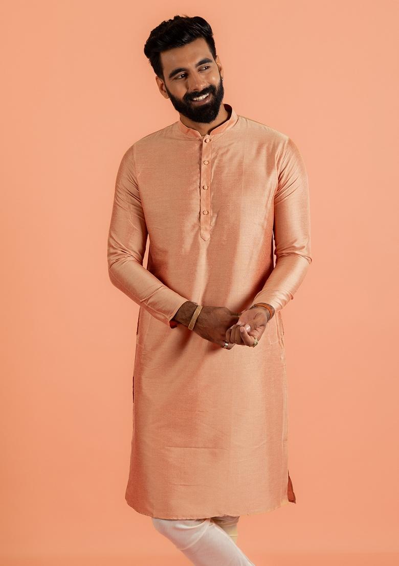 Coral Solid Cotton Blend Kurta For Men