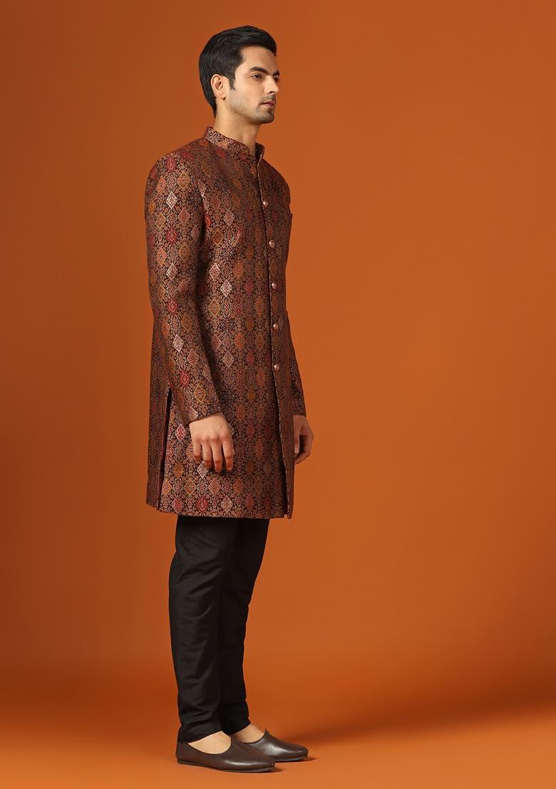 Multi Woven Design Jacquard Indo Sherwani Set For Men