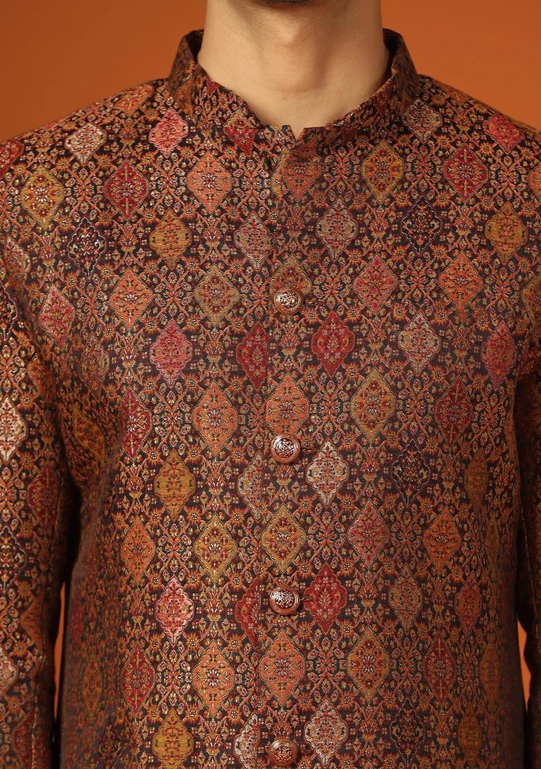 Multi Woven Design Jacquard Indo Sherwani Set For Men