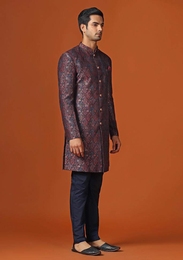 Multi Woven Design Jacquard Indo Sherwani Set For Men