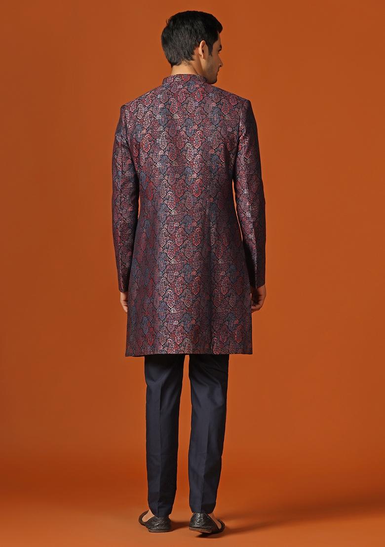 Multi Woven Design Jacquard Indo Sherwani Set For Men