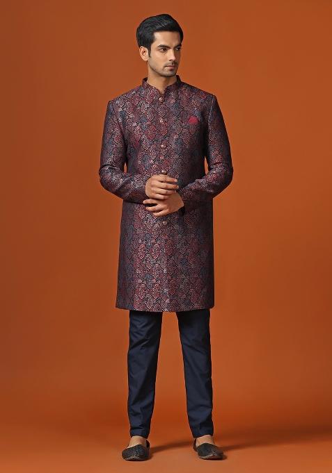 Multi Woven Design Jacquard Indo Sherwani Set For Men