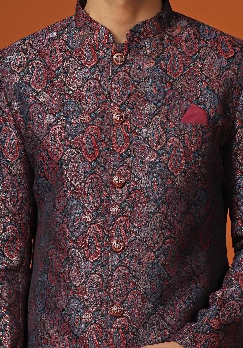 Multi Woven Design Jacquard Indo Sherwani Set For Men