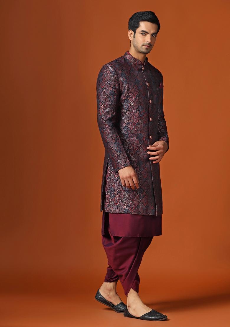 Multi Woven Design Jacquard Indo Sherwani Set For Men