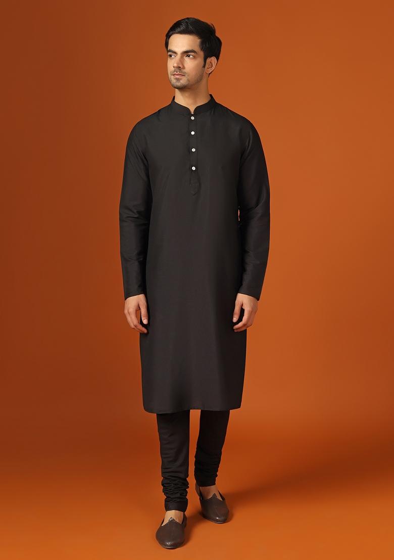 Black Woven Design Jacquard Indo Sherwani Set For Men