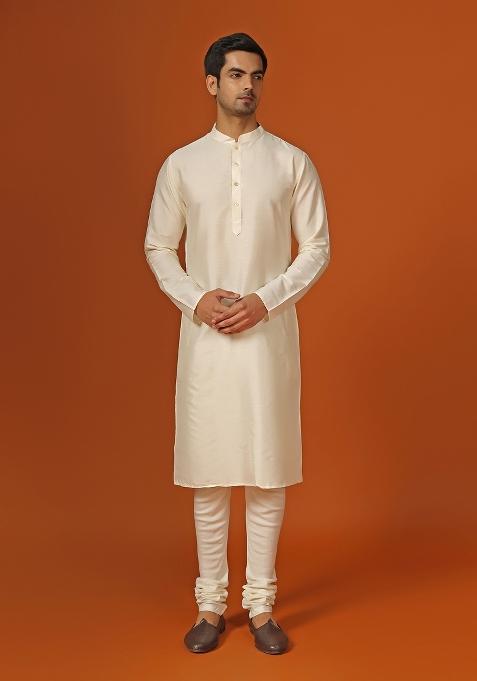 Grey Self Design Georgette Indo Sherwani Set For Men
