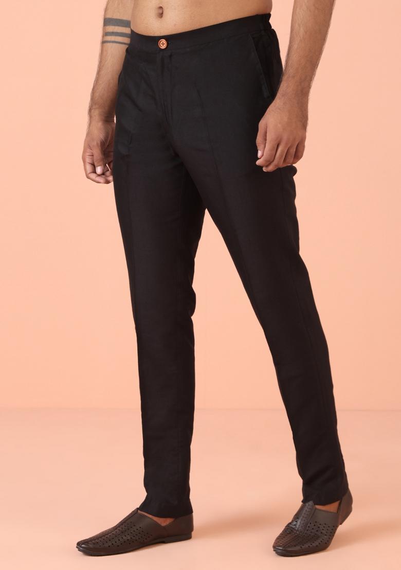 Black Jacquard Weaving Silk Blend Nehru Jacket Set For Men