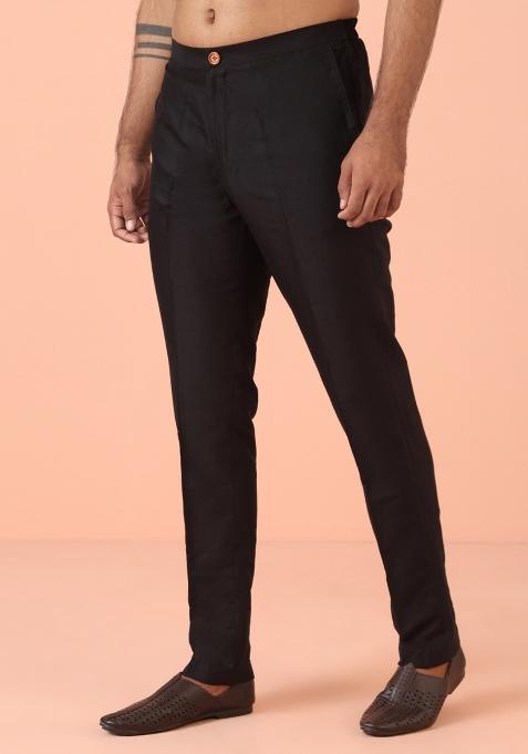 Black Jacquard Weaving Silk Blend Nehru Jacket Set For Men