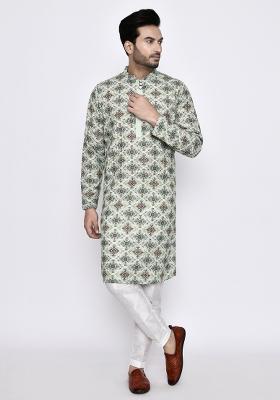 Green Embroidererd Cotton Kurta Set For Men