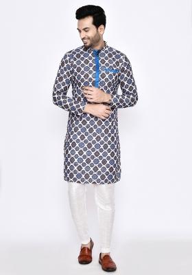 White Embroidererd Cotton Kurta Set For Men