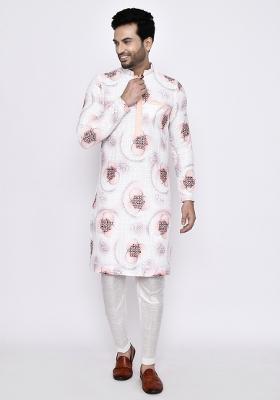 White Embroidererd Cotton Kurta Set For Men