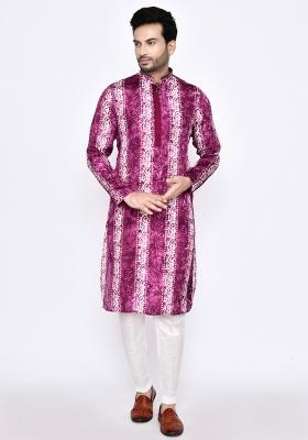 Purple Plain Silk Kurta Set For Men