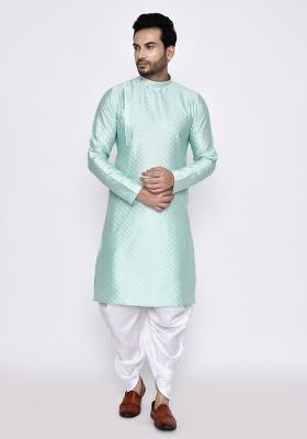 Sea Green Plain Silk Kurta For Men