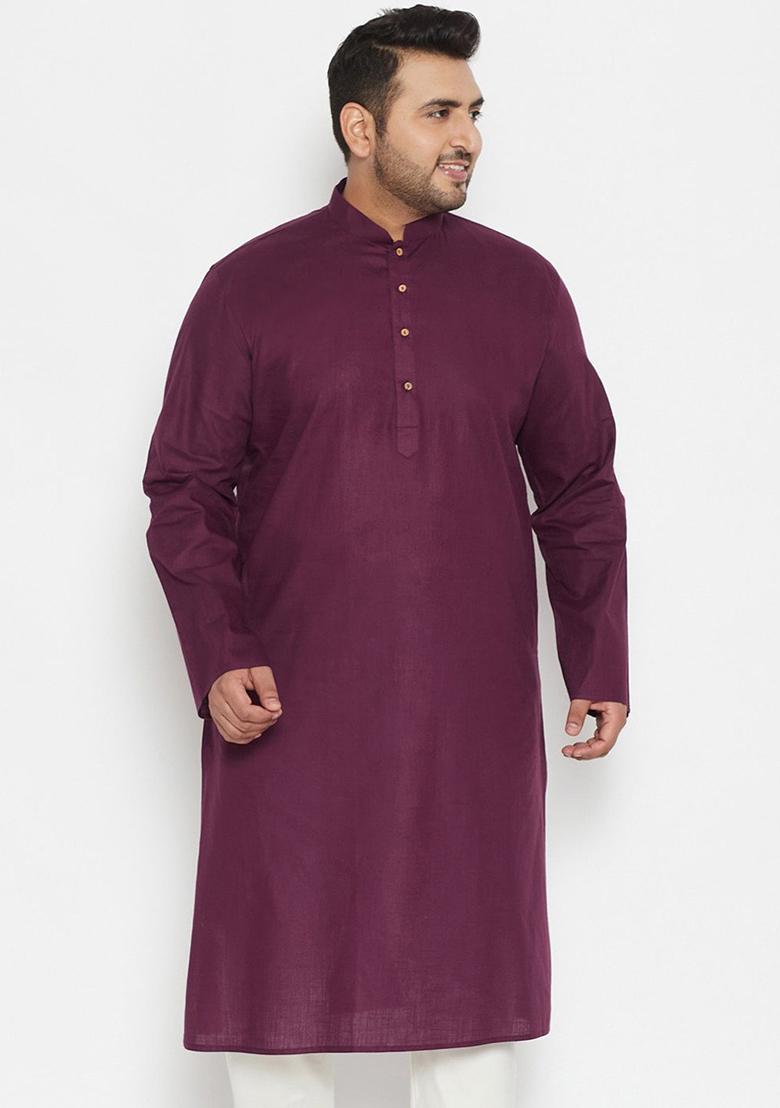 Purple Plain Cotton Blend Kurta Set For Men