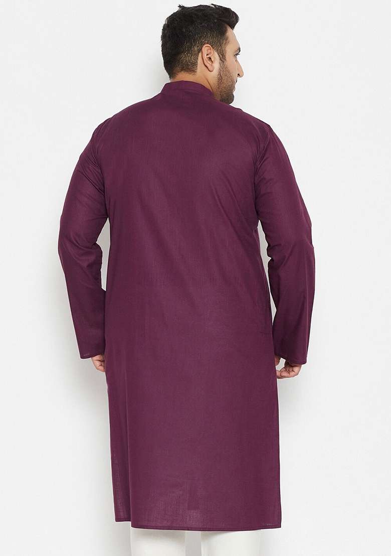 Purple Plain Cotton Blend Kurta Set For Men - Indya